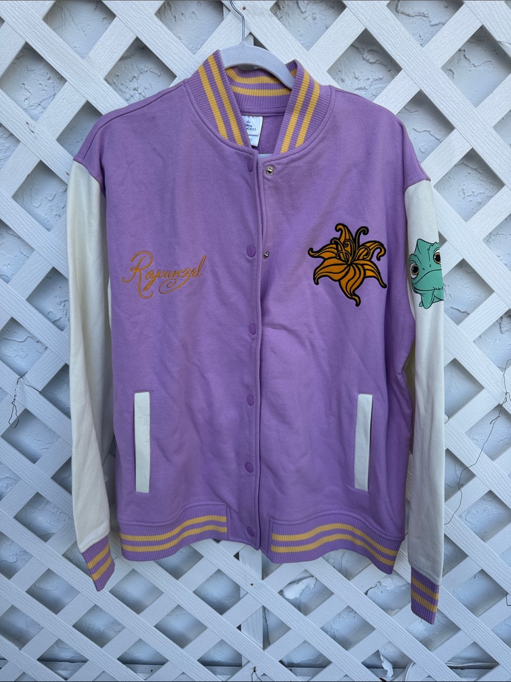 Disney Rapunzel Purple & Cream Letterman Jacket with Floral Patch
